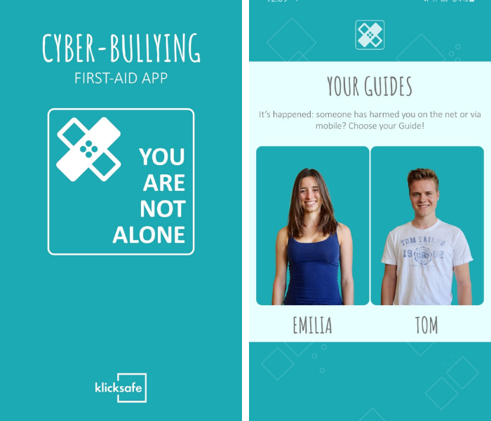 Screenshots of the Cyber-Bullying First Aid App