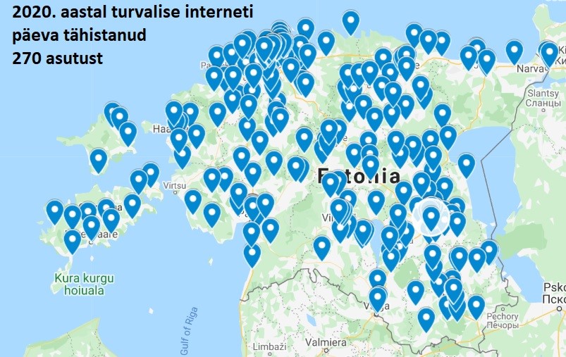 Map of Safer Internet Day events across Estonia in 2020