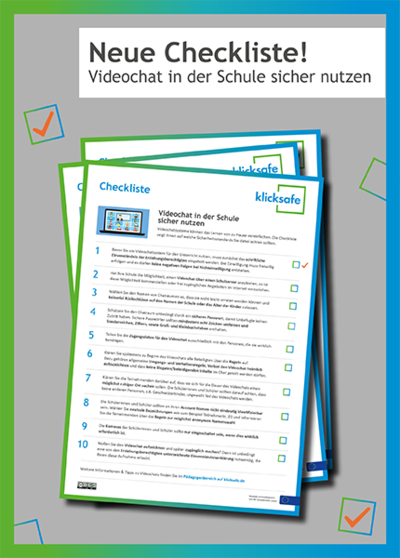 Infographic depicting a checklist for the safe use of video chats at school