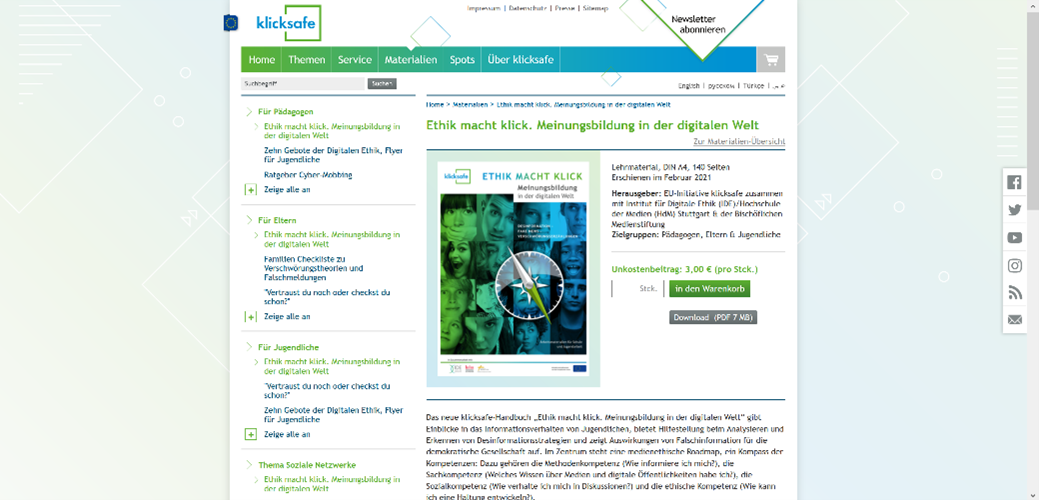 New materials published by klicksafe, including 'Click E for Ethics', on Safer Internet Day
