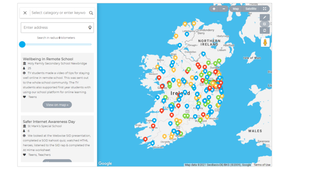 Interactive map of Safer Internet Day events in Ireland