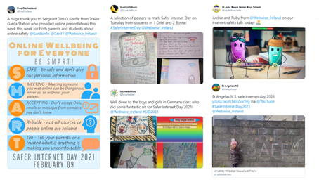 Screenshots of social media activity on Safer Internet Day in Ireland