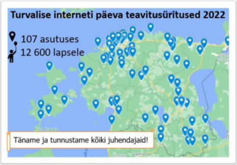   Map of Safer Internet Day 2022 awareness raising events in Estonia