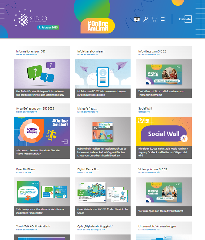 screenshot of the SID landing page on the klicksafe website.