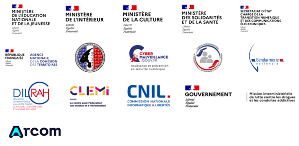 French SIC partners are the Ministry of national education and youth, Ministry of interior, Ministry of culture, Ministry of solidarity and health, State Secretary for digital transition and communications, DILRAH, CLEMI, CNIL, French government and Inter-ministry mission for the fight against drugs and addictive behaviours.