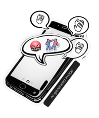 An illustration of a smartphone with lots of reactions (including negative comments and violence). AI-generated image