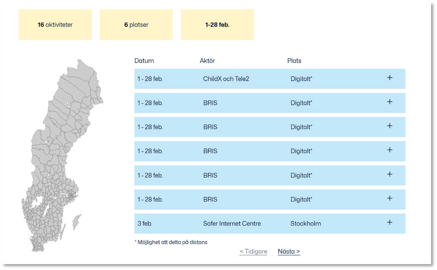 Map of SID activities and events in Sweden