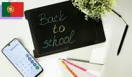 Back to school with a blackboard, a phone and plants