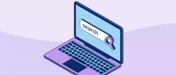 A laptop with a search prompt