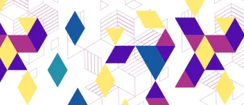 The DSA booklet identity, featuring colourful diamond shapes and lines