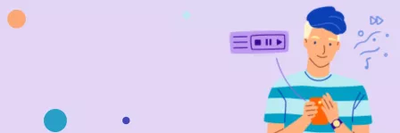 A banner with an illustration of a boy with a phone in his hands