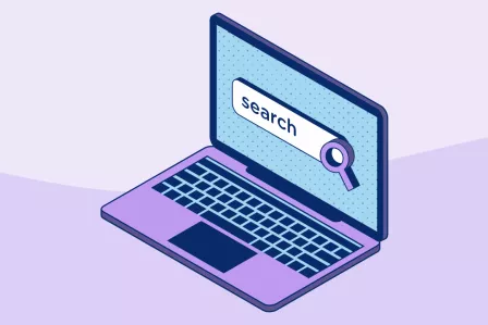 A laptop with a search bar open