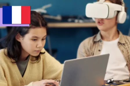 Female students using technology.