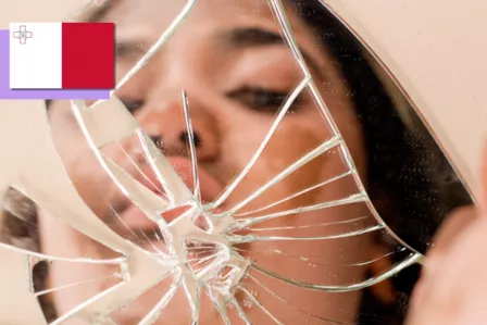 Reflection in a broken mirror.