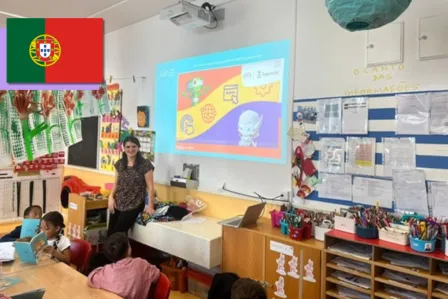 Elsa Caetano lecturing the children at school