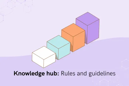 Four aligned boxes of increasing height and different colours with the writing "Knowledge hub: Rules and guidelines".