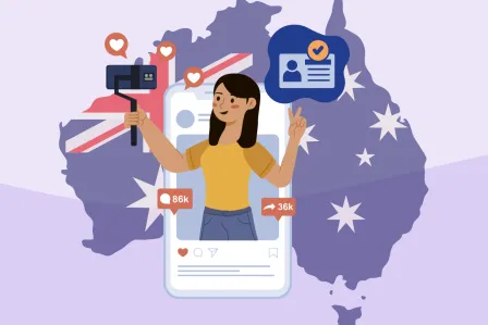 Social media post hovering over Australia's map