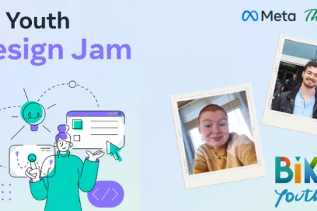 EU Youth Design Jam visual accompanied with pictures of the BIK Youth Ambassadors