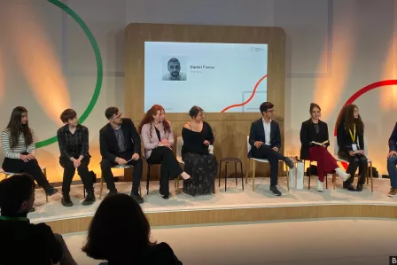 Picture of the panel of young people during the session on young voters, with eight BIK Youth ambassadors.