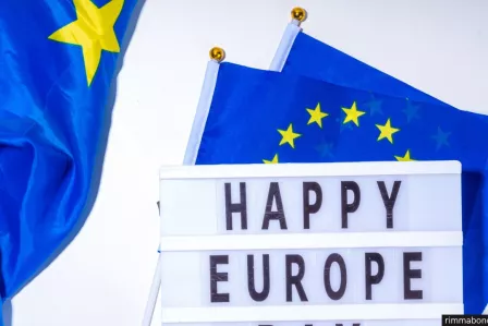 "Happy Europe Day in Scripture" and European flags