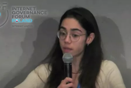 A young people giving a speech during Internet Governance Forum 2021 in Poland