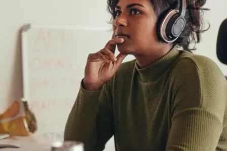 woman with a headphone
