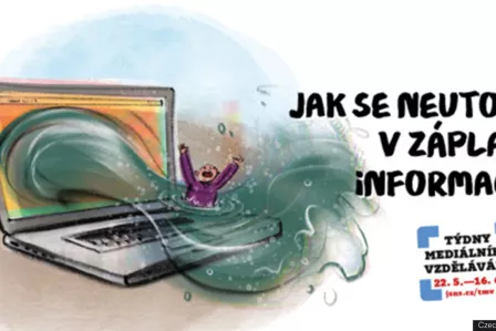 Logo showing a man being invested in a wave coming from the screen of a PC