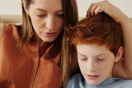 Mother and son on a tablet