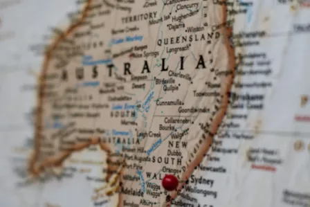 Zoomed-in picture of a map of Australia