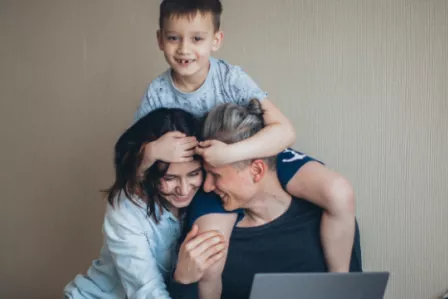 Family of three bonding during lockdown