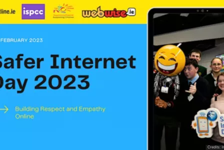 Graphic design of the main theme for Safer Internet Day 2023 in Ireland: Building respect and empathy online.