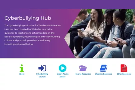 Official graphic design of the project featuring young people smiling and looking at smartphones