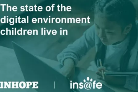 Group of three children looking at smartphone