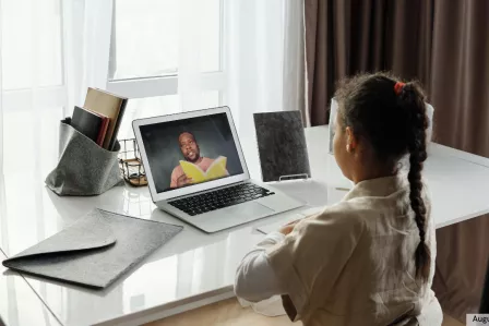 Girl following online classes