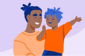 Illustration of a black parent holding his child.