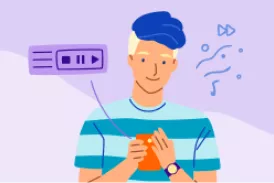 Illustration of a young person looking at their smartphone