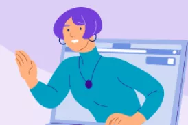 Illustration of a teacher emerging from a laptop screen