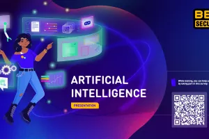 You can see a person on the left and on the right the topics "artificial intelligence"