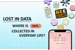 on the left you can see the title of the trainings "Lost in Data" and on the right a smartphone with different illustrations