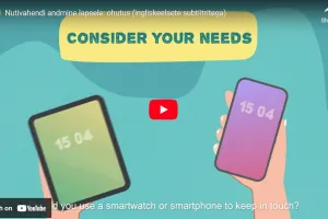 The frame shows a blackboard and a smartphone with text asking which smart device the parent considers necessary for their child.
