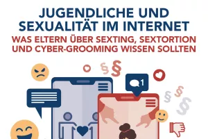 Collage with pictures of mobile phones and emojis for the brochure ‘Young people and sexuality on the internet: what parents should know about sexting, sextortion and cyber grooming’