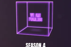 The writing "We are fearless" in purple inside a neon purple box on a black background is the logo of the webseries.