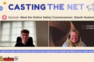 Image shows Steohen from Webwise Youth Panel and Online Safety Commissioner Niamh Hodnett