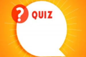 Orange banner with a speech bubble and question mark labeled “QUIZ"