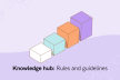 Four aligned boxes of increasing height and different colours with the writing "Knowledge hub: Rules and guidelines".