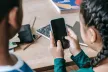 Children using their phones at school