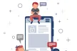 Cover of the broshure "Technical Child Protection on the Internet". In comic-style: A smartphone screen. Three children are sitting and standing beside or on the screen.