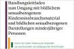 Titelseite des Handlungsleitfadens mit der Aufschrift „Handlungsleitfaden zum Umgang mit bildlichem sexualbezogenem Kindesmissbrauchsmaterial und bildlichen sexualbezogenen Darstellungen minderjähriger Personen. Schritt-für-Schritt-Anleitung für Fachkräfte aus psychosozialen und pädagogischen Einrichtungen."