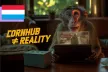 Poster of the campaign "Cornhub is different from reality" featuring a monkey watching porn content
