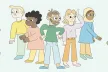 Graphic illustration featuring confused parents and caregivers looking around